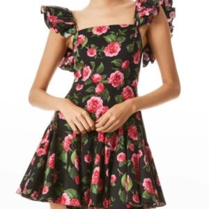 Alice + Olivia Black and Pink Floral Mini Dress